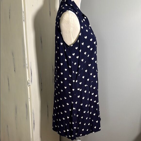 Beach Lunch Lounge Navy and White drop waist Sleeveless Dress with Heart Pattern - Picture 3 of 5